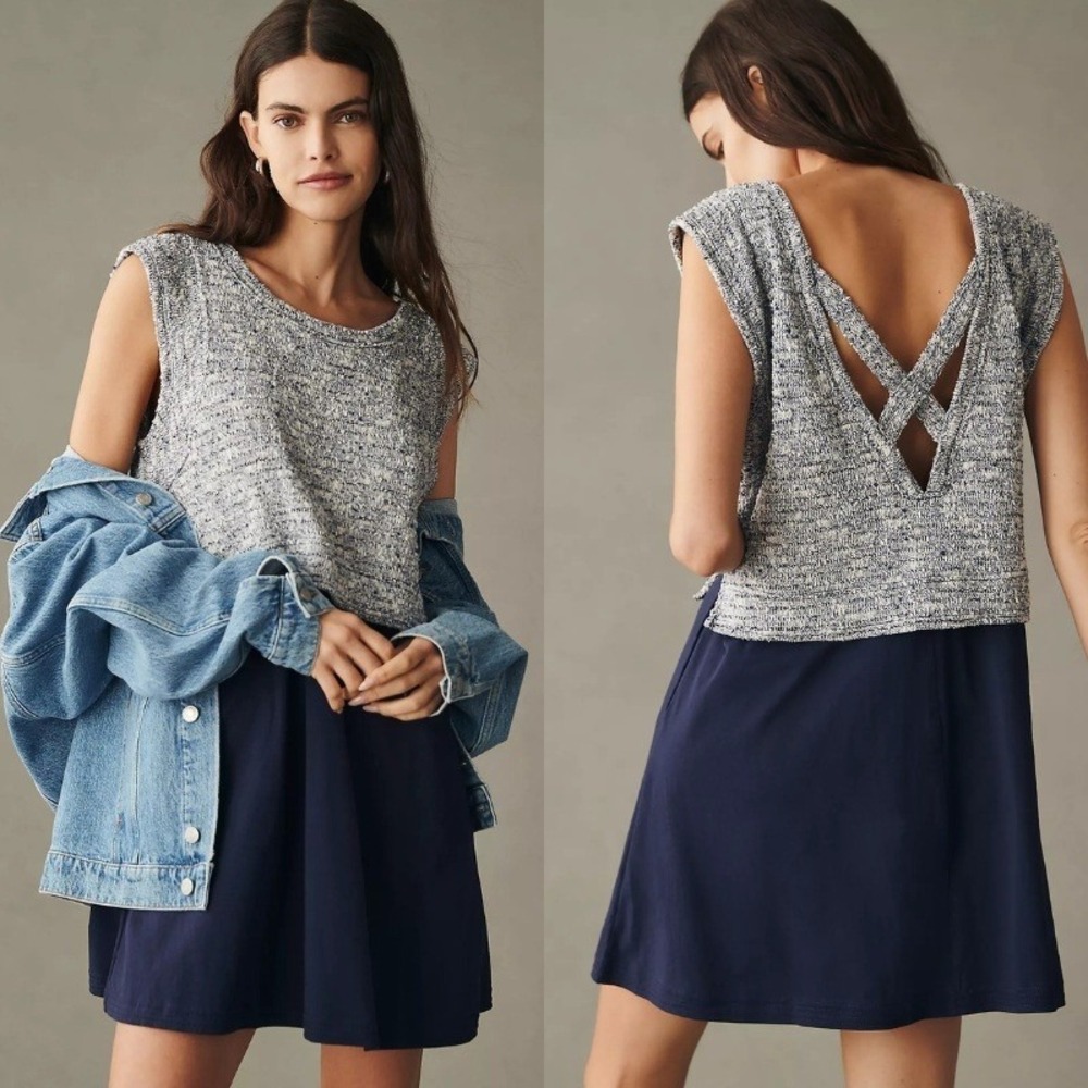 Daily Practice by Anthropologie Twofer Mini Dress Navy Grey Size Medium NWT